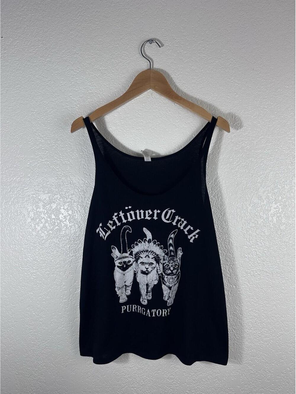 LeftöverCrack Purrgatory Black Graphic Tank Top Cats Punk Women’s Size Large